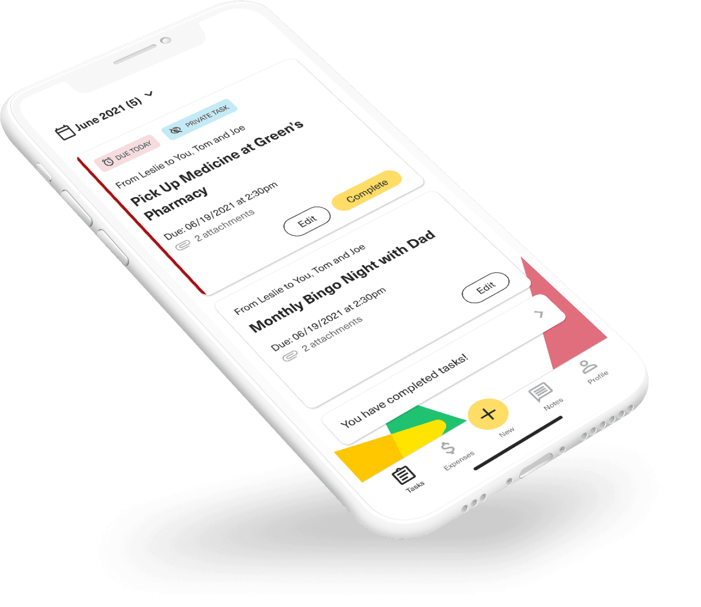 CareEasy task list on a phone