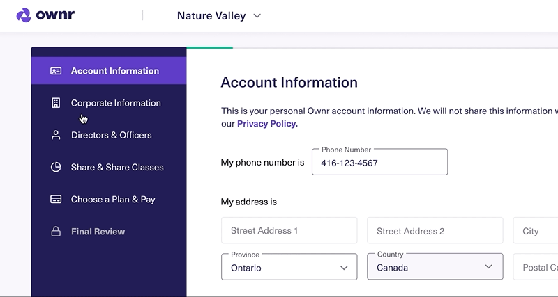 Improved step navigation in business registration